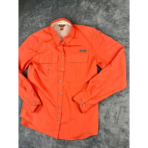 Eddie Bauer Women’s XL Orange Long Sleeve Button-Up Shirt Excellent - Picture 5 of 11